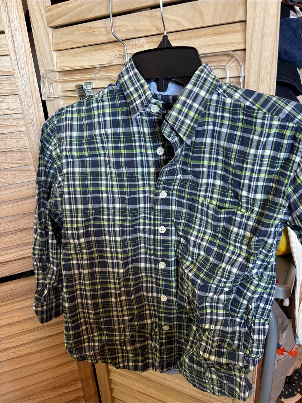 Boys Claiborne Navy and Green Plaid Button-Down Shirt 10